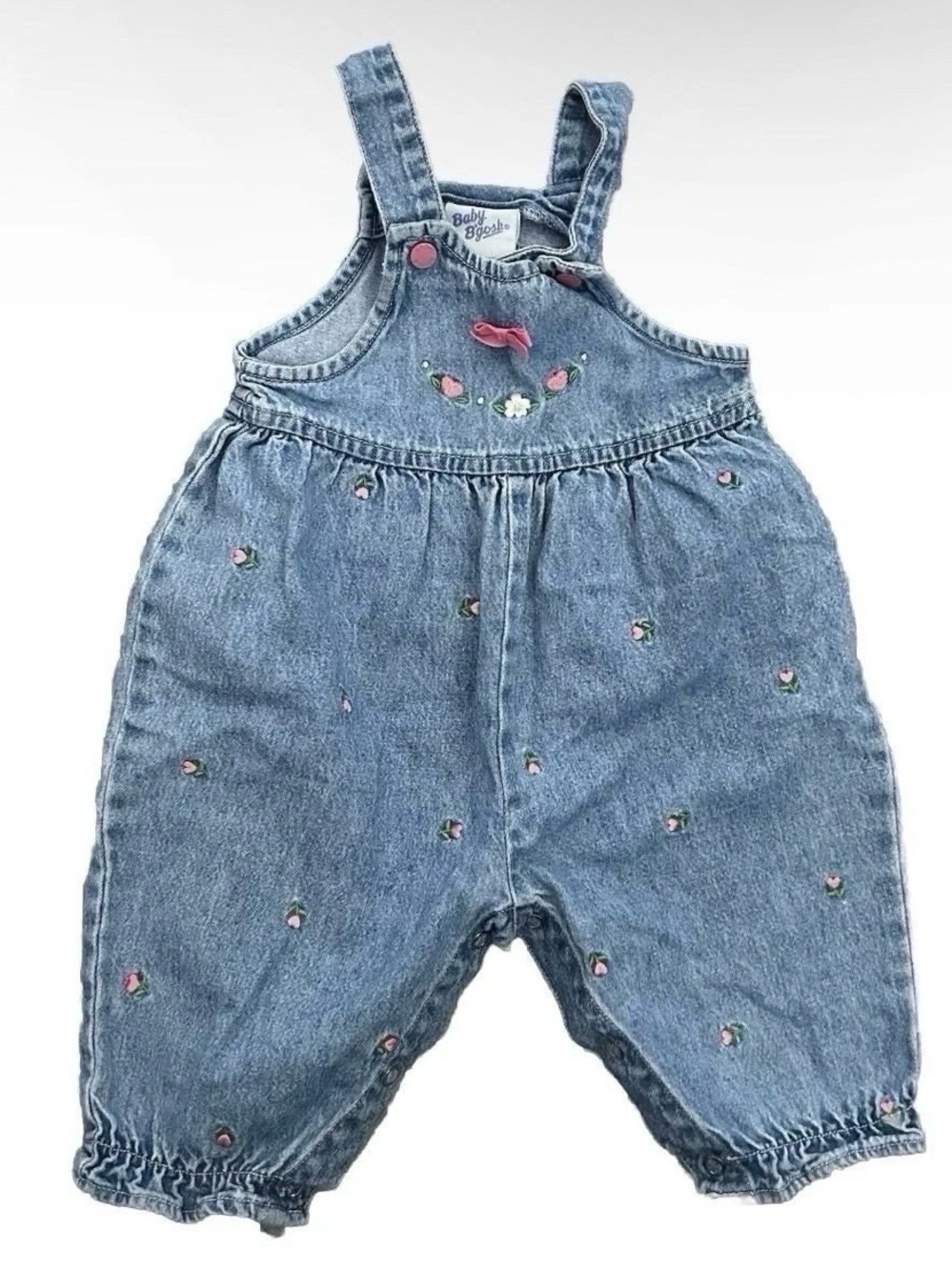 Vintage Baby B’gosh Embroidered Floral Overalls Size 3-6 Months 90s